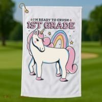 I'm Ready To Crush 1st Grade Rainbow Unicorn Golf Towel thumb 1