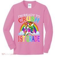 Im Ready To Crush 1st Grade Dabbing Unicorn Back To School Kids Long Sleeve Shirt thumb 0
