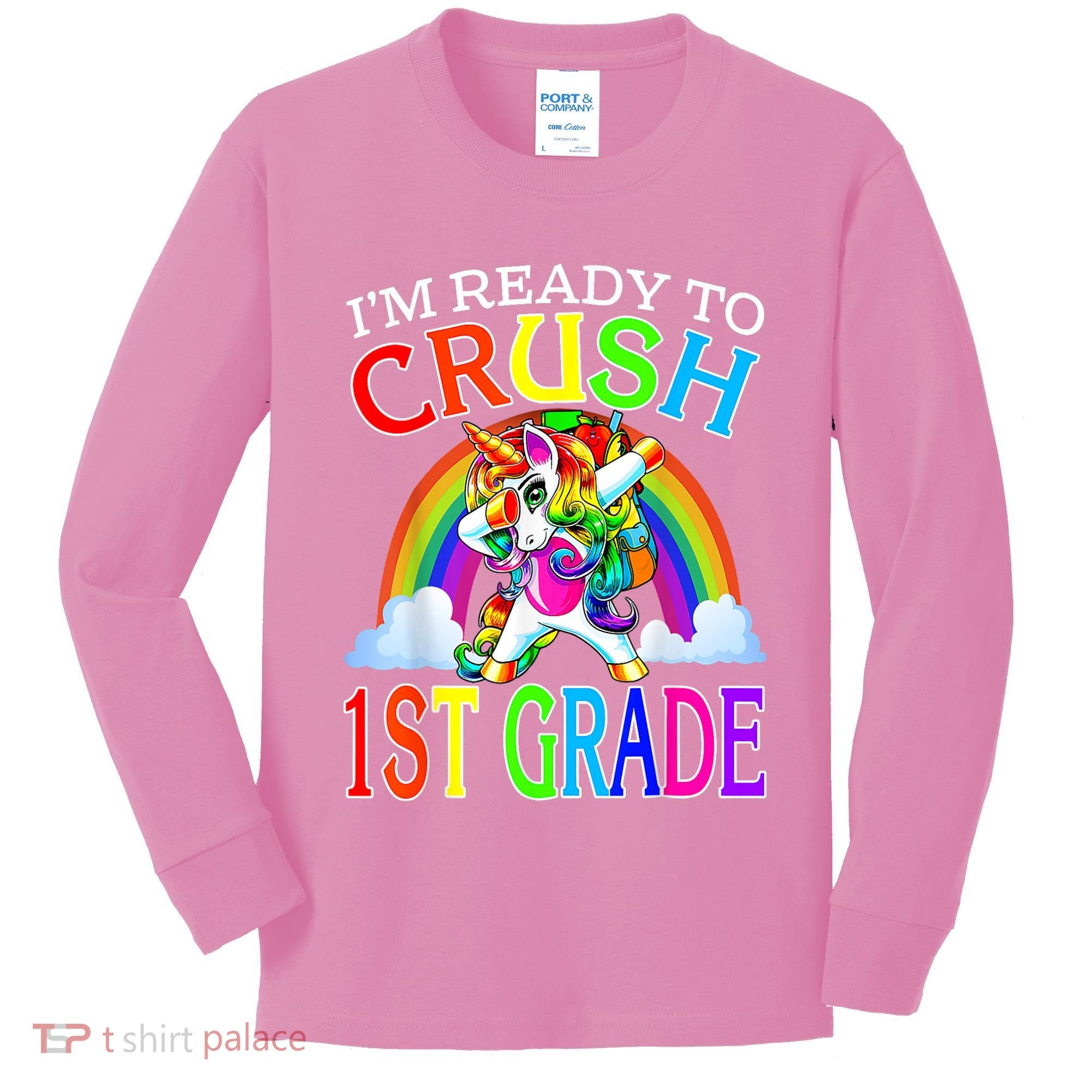 Im Ready To Crush 1st Grade Dabbing Unicorn Back To School Kids Long Sleeve Shirt