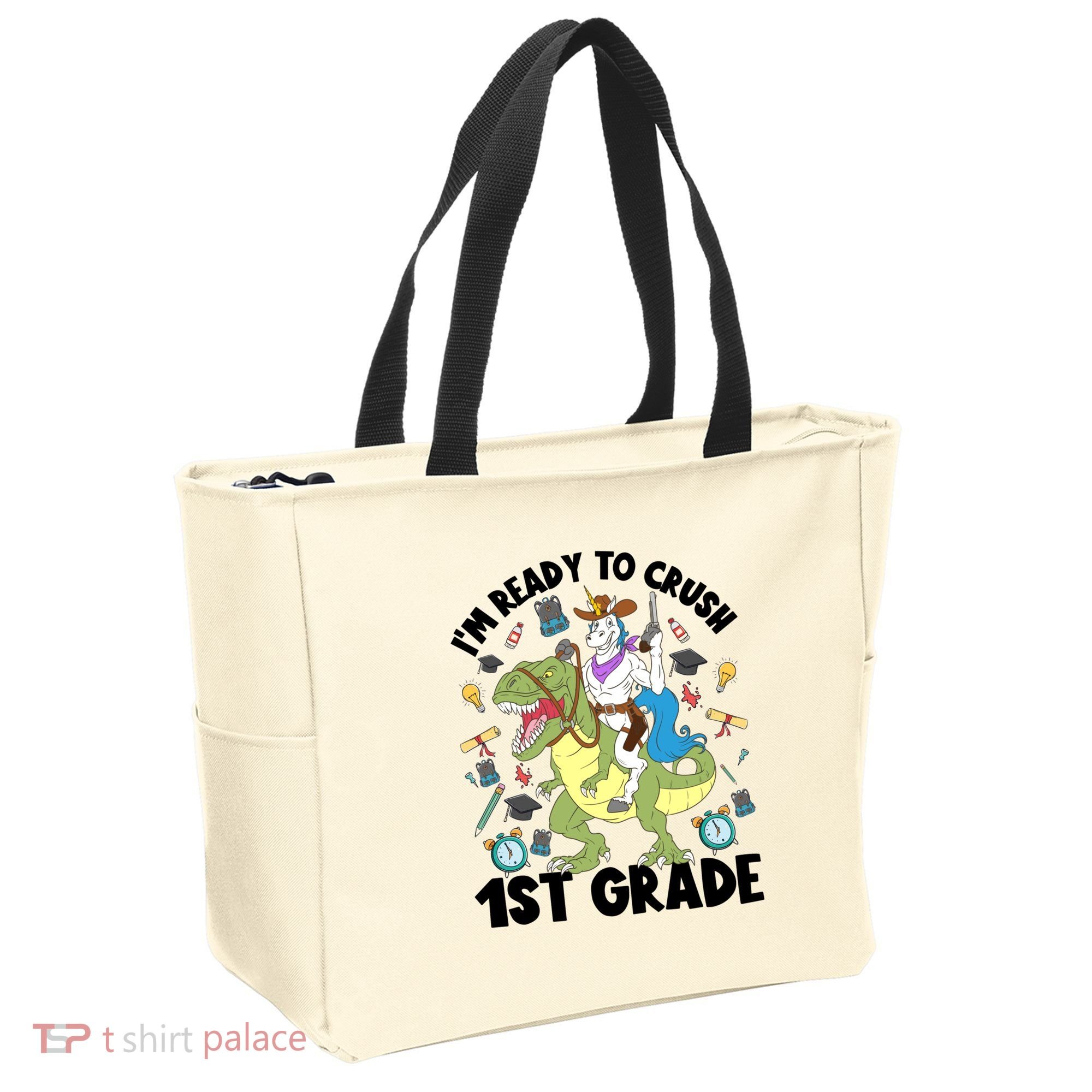 Im Ready To Crush First Grade Unicorn Dinosaur Back School Meaningful Gift Tote Bag