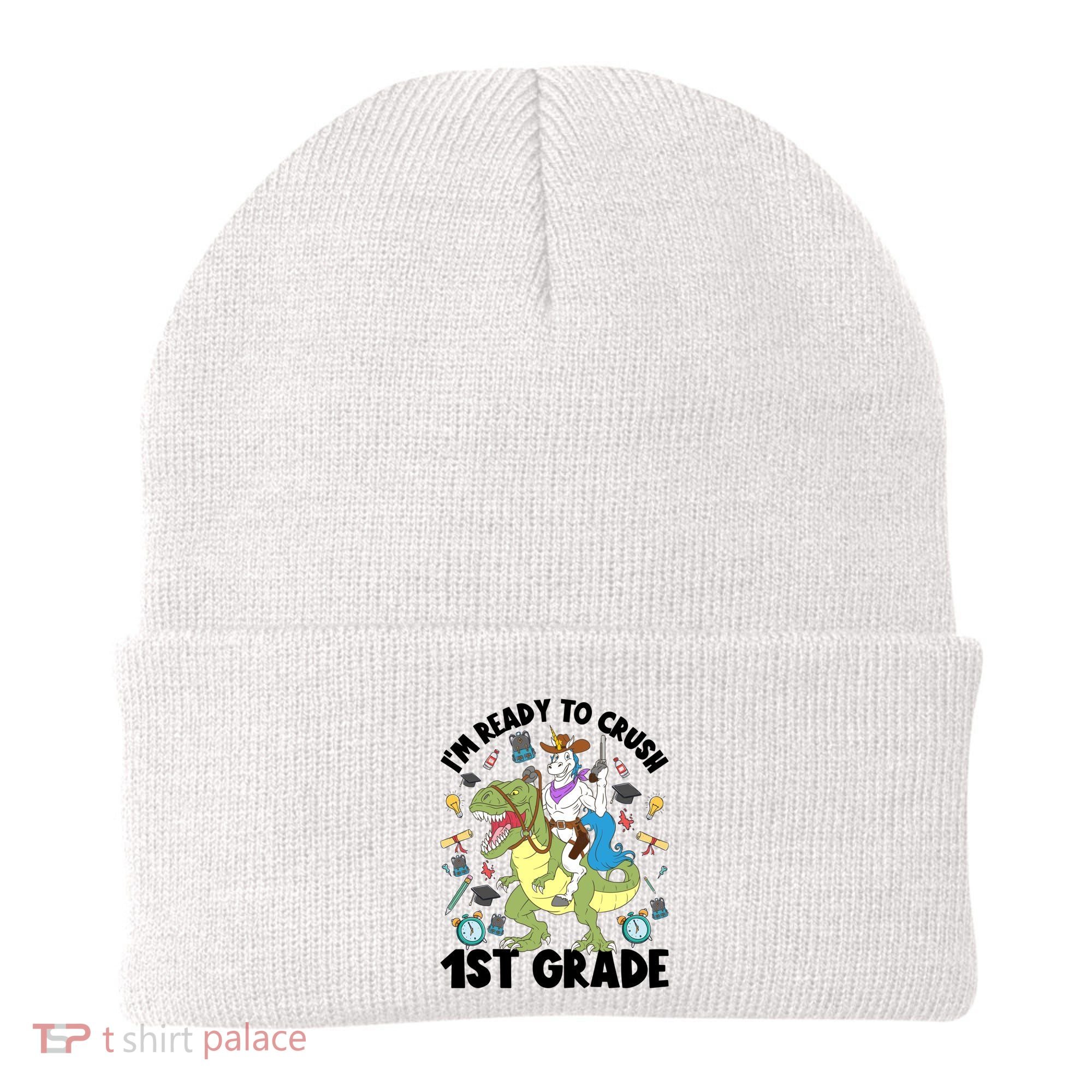 Im Ready To Crush First Grade Unicorn Dinosaur Back School Meaningful Gift Beanie