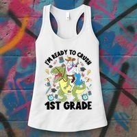 Im Ready To Crush First Grade Unicorn Dinosaur Back School Meaningful Gift Women's Tank Top thumb 3