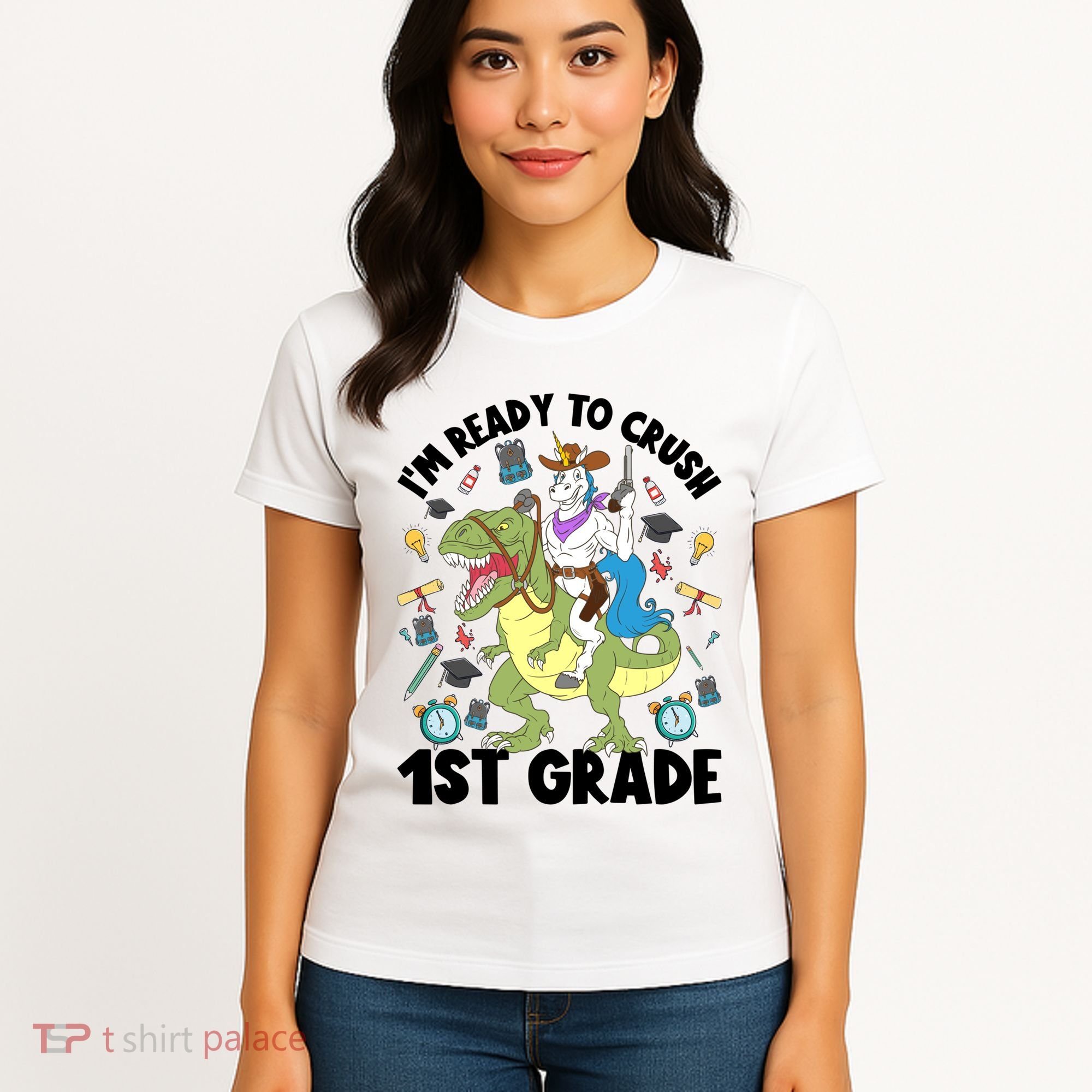 Im Ready To Crush First Grade Unicorn Dinosaur Back School Meaningful Gift Women's T-Shirt