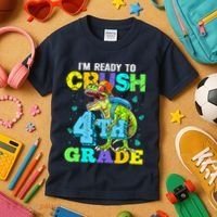 IM Ready To Crush 4th Grade Back To School Dinosaur Kids T-Shirt thumb 3
