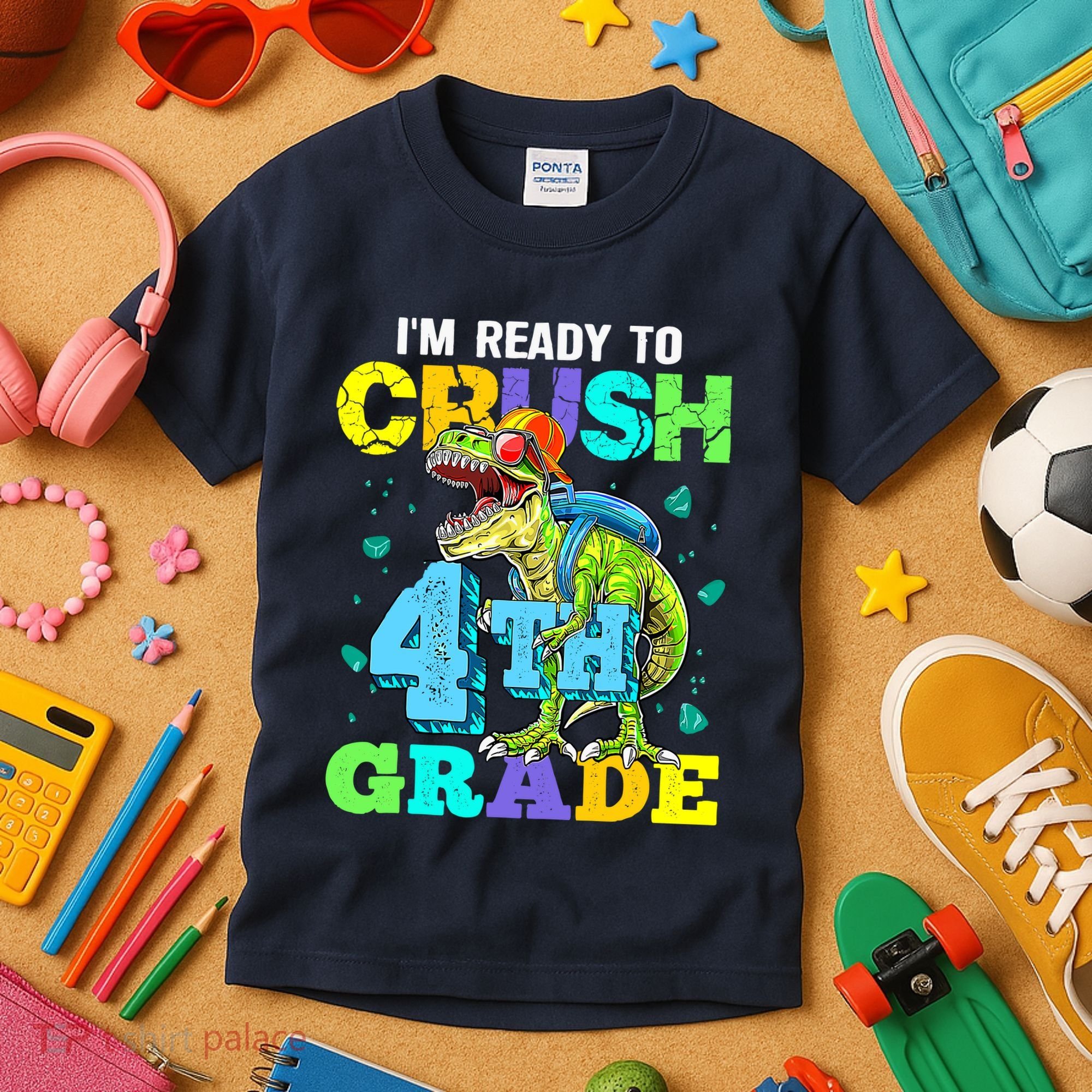 IM Ready To Crush 4th Grade Back To School Dinosaur Kids T-Shirt
