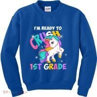 Im Ready To Crush 1st Grade Unicorn Back To School Kids Sweatshirt thumb 0