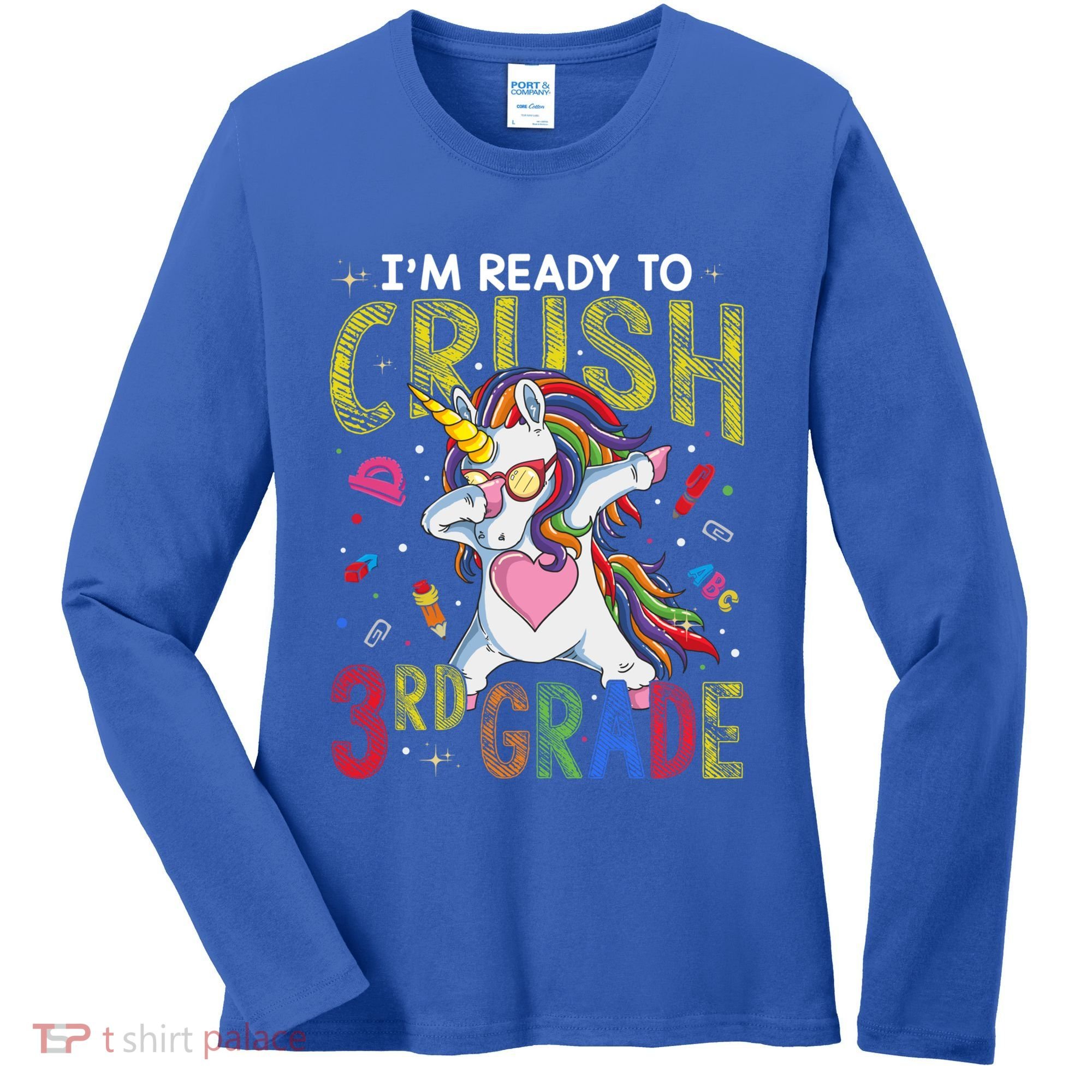 Im Ready To Crush 3Rd Grade Dabbing Unicorn Third Grade Gift Women's Long Sleeve Shirt