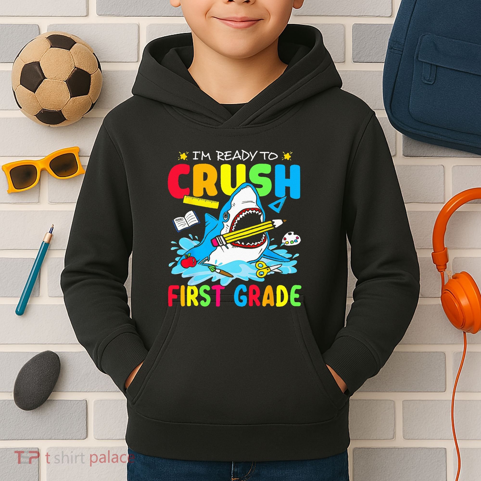 Im Ready To Crush 1st Grade Shark Back To School Kids Hoodie