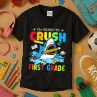Im Ready To Crush 1st Grade Shark Back To School Kids T-Shirt thumb 3