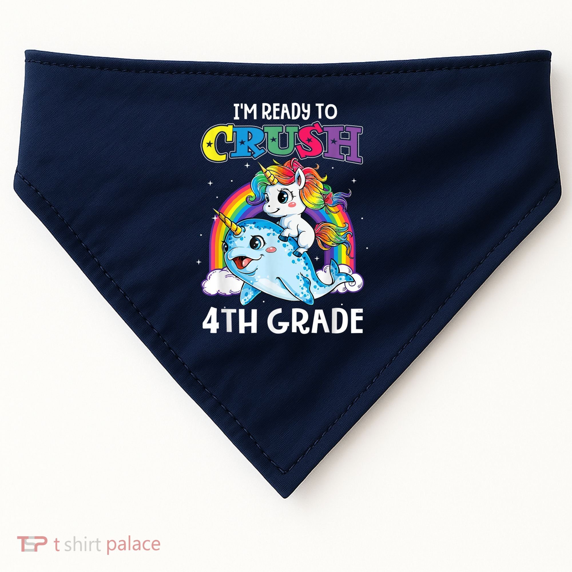 Im Ready To Crush 4th Grade Narwhal Unicorn Back To School USA-Made Doggie Bandana