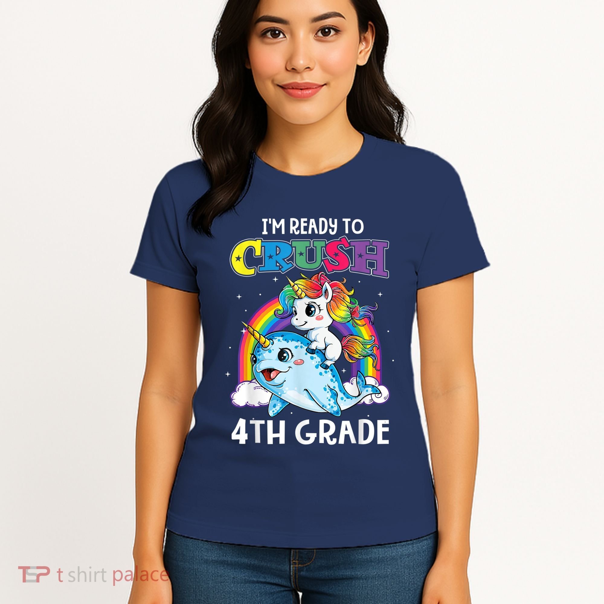 Im Ready To Crush 4th Grade Narwhal Unicorn Back To School Women's T-Shirt