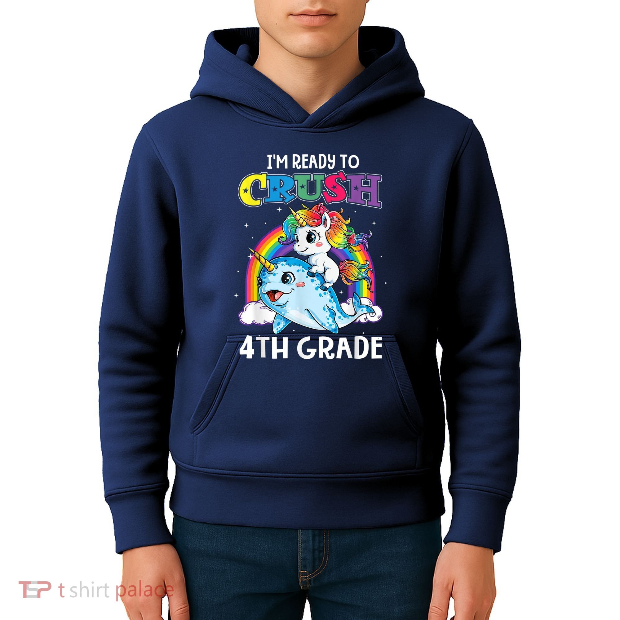 Im Ready To Crush 4th Grade Narwhal Unicorn Back To School Kids Hoodie