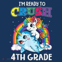 Im Ready To Crush 4th Grade Narwhal Unicorn Back To School Kids Long Sleeve Shirt thumb 2