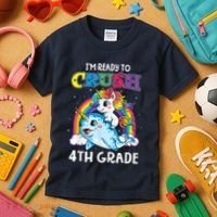 Im Ready To Crush 4th Grade Narwhal Unicorn Back To School Kids T-Shirt thumb 3