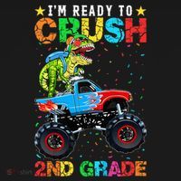 Im Ready To Crush 2nd Grade Monster Truck Dinosaur Pajama Set thumb 2