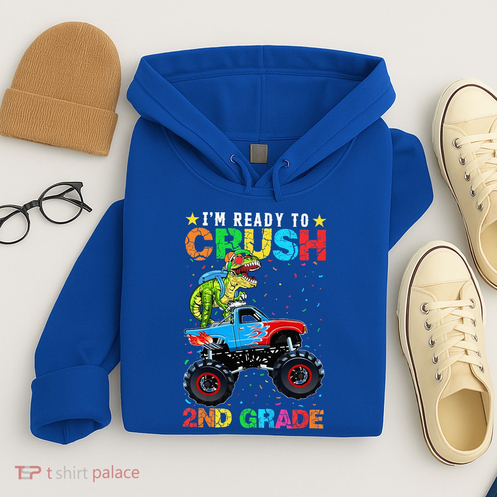 Im Ready To Crush 2nd Grade Monster Truck Dinosaur Hoodie