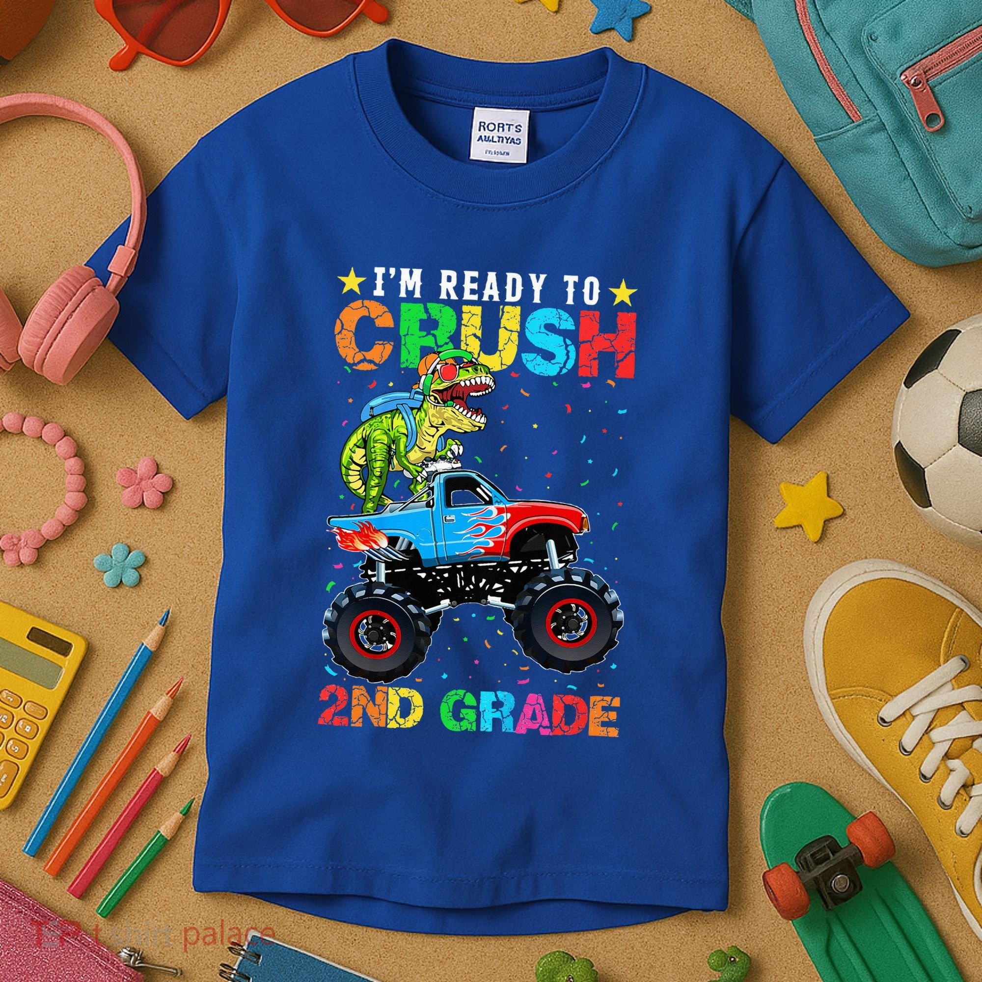 Im Ready To Crush 2nd Grade Monster Truck Dinosaur Kids T-Shirt