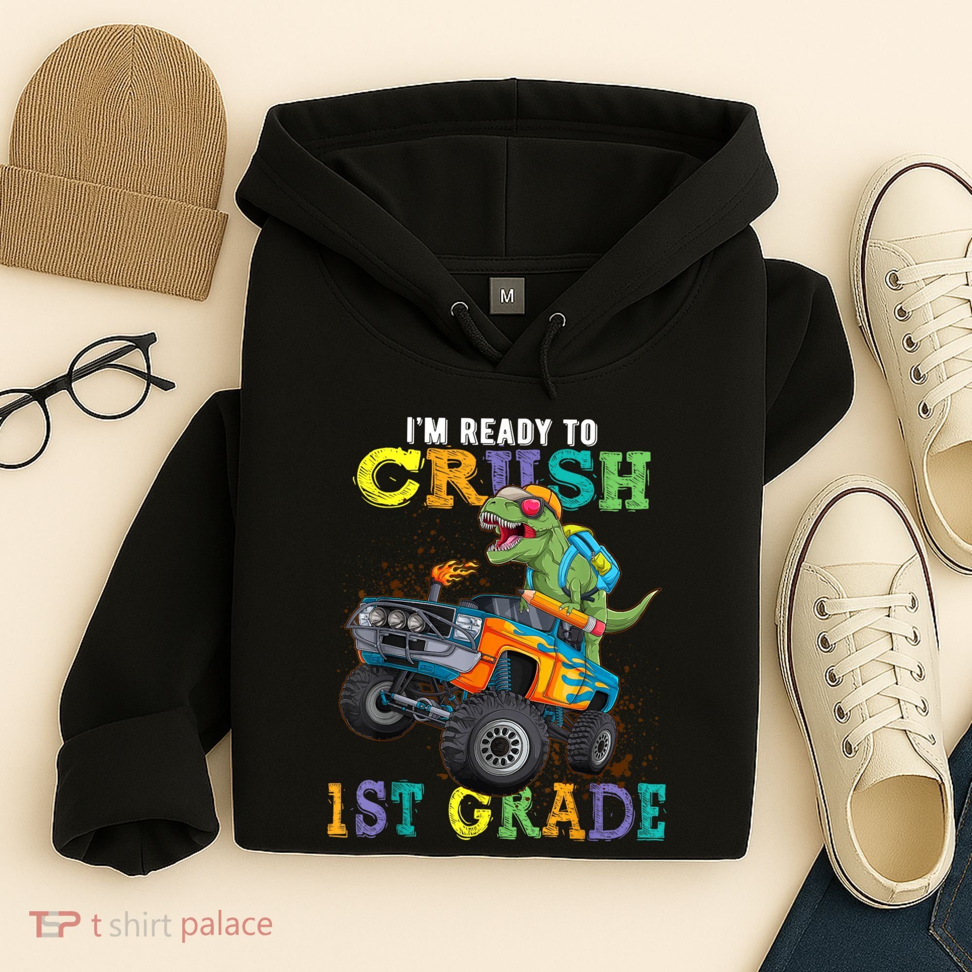 Im Ready To Crush 1st Grade Dinosaur T Rex Back To School Hoodie
