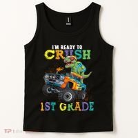 Im Ready To Crush 1st Grade Dinosaur T Rex Back To School Tank Top thumb 2