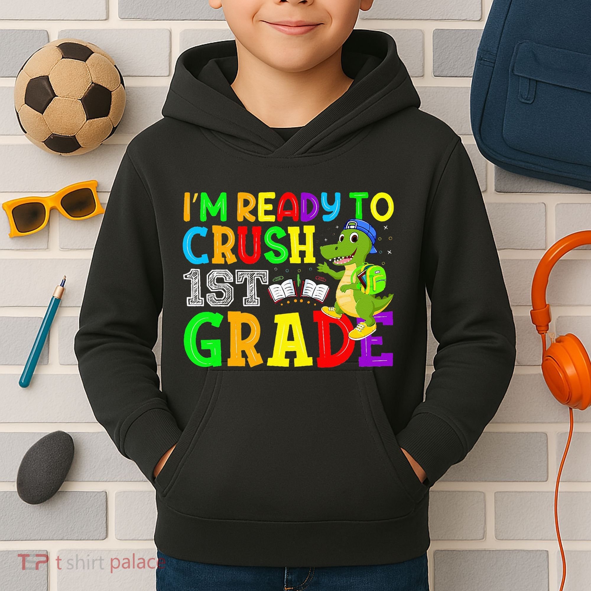 I'm Ready To Crush 1st Grade Truck Dinosaur Back To School Kids Hoodie
