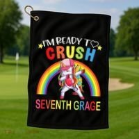 I'm Ready To Crush 7th Grade Dabbing Unicorn Back To School Golf Towel thumb 1
