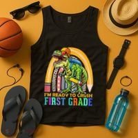 I'm Ready To Crush 1st Grade Dinosaur Back To School Tank Top thumb 4
