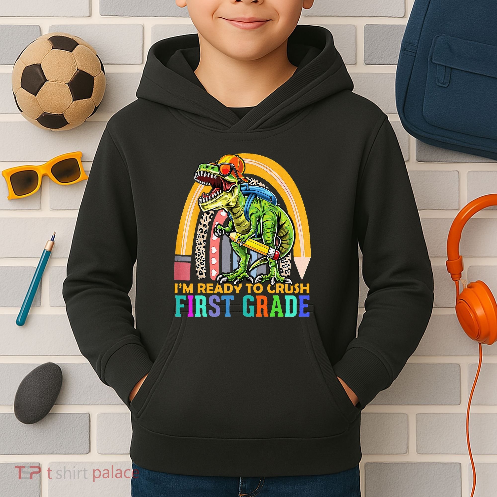 I'm Ready To Crush 1st Grade Dinosaur Back To School Kids Hoodie