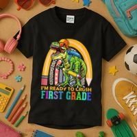 I'm Ready To Crush 1st Grade Dinosaur Back To School Kids T-Shirt thumb 3