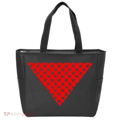 Inverted Red Triangle With Patterns Tote Bag