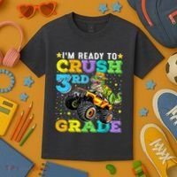 I'm Ready To Crush 3rd Grade Monster Truck Dinosaur Boy Kids T-Shirt thumb 3