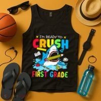 I'm Ready To Crush 1st Grade Shark Back To School Tank Top thumb 4