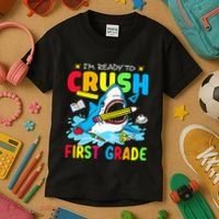 I'm Ready To Crush 1st Grade Shark Back To School Kids T-Shirt thumb 3