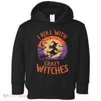 I Roll With Crazy Witches Scary Halloween Witch Costume Crazy Witch Witchy Vibes Toddler Hoodie thumb 0