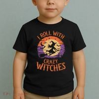 I Roll With Crazy Witches Scary Halloween Witch Costume Crazy Witch Witchy Vibes Toddler T-Shirt thumb 2