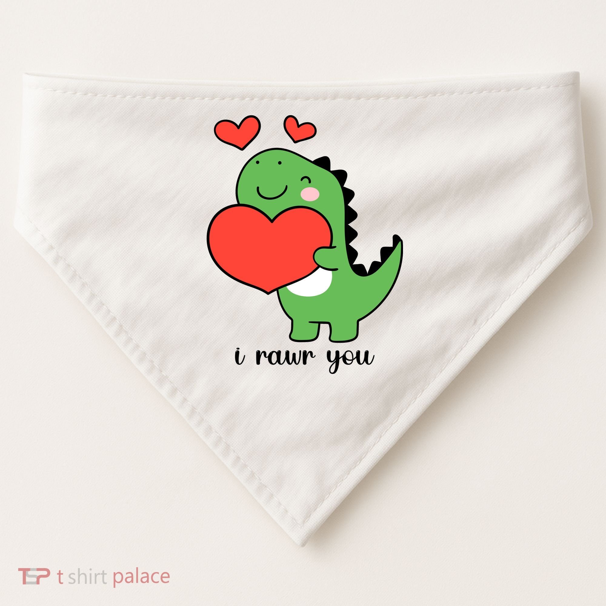 I Rawr You Cute Dinosaur Love Valentines Day USA-Made Doggie Bandana