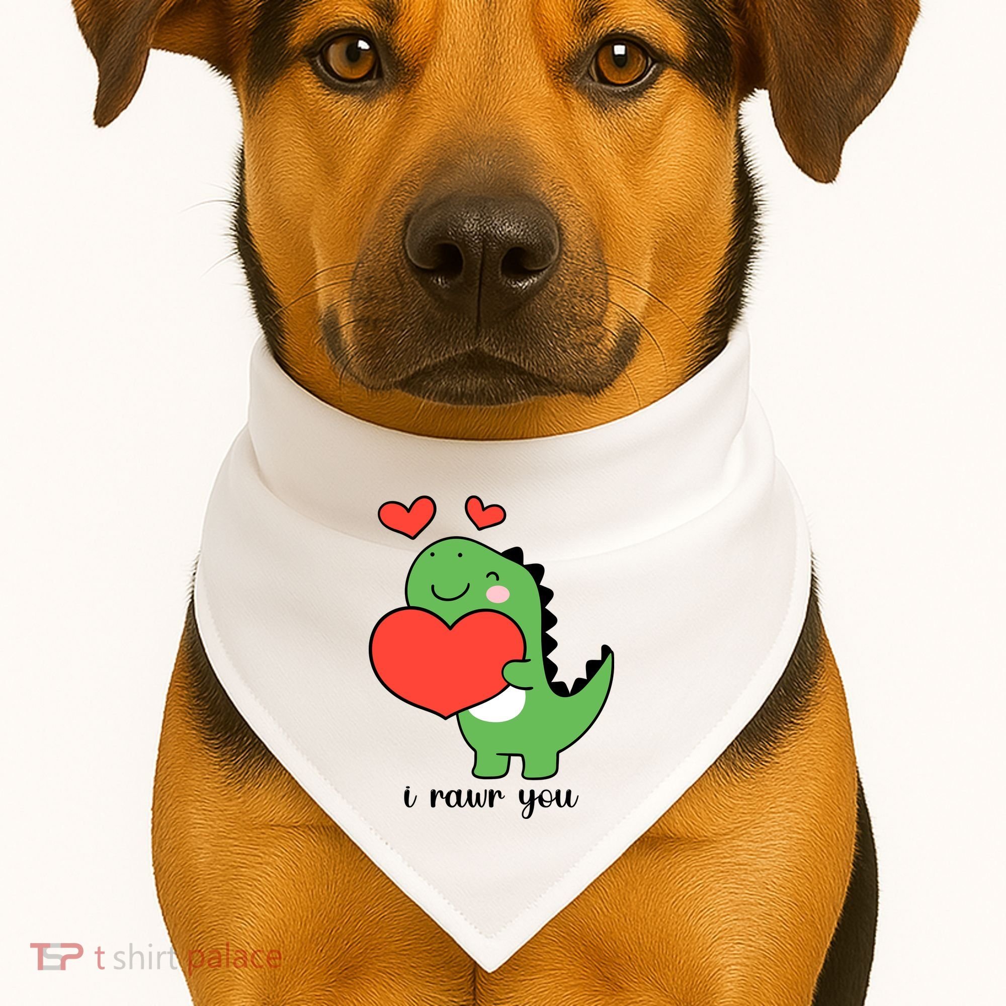 I Rawr You Cute Dinosaur Love Valentines Day USA-Made Doggie Bandana