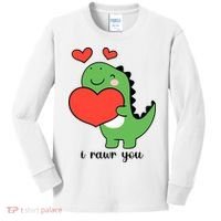 I Rawr You Cute Dinosaur Love Valentines Day Kids Long Sleeve Shirt thumb 0