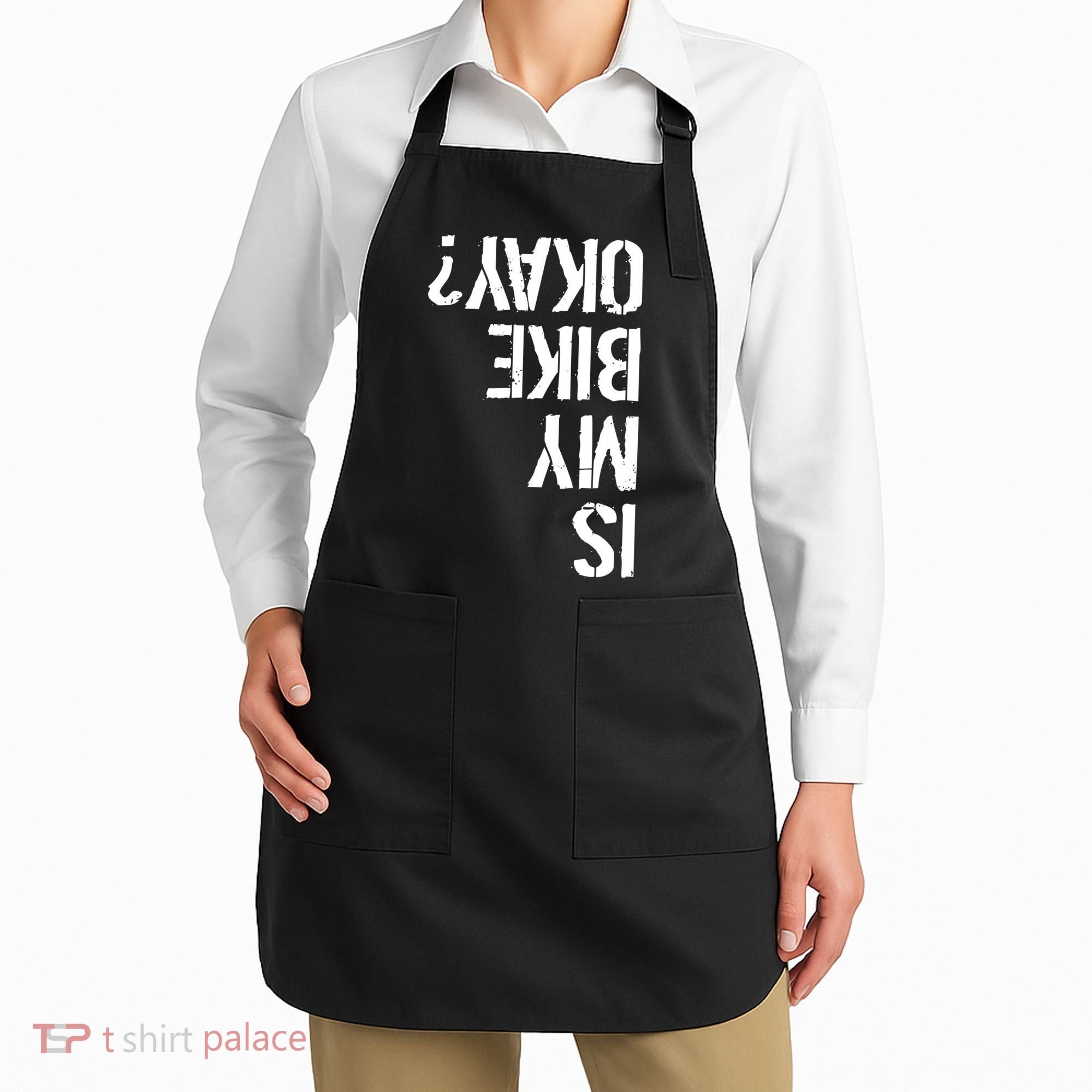 Is My Bike Okay? Upside Down Motorcycle Logo Apron