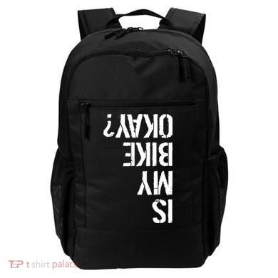 Is My Bike Okay? Upside Down Motorcycle Logo Backpack