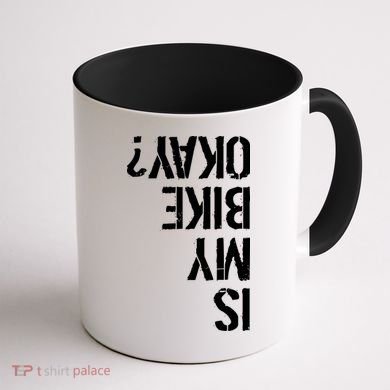 Is My Bike Okay? Upside Down Motorcycle Logo Coffee Mug back