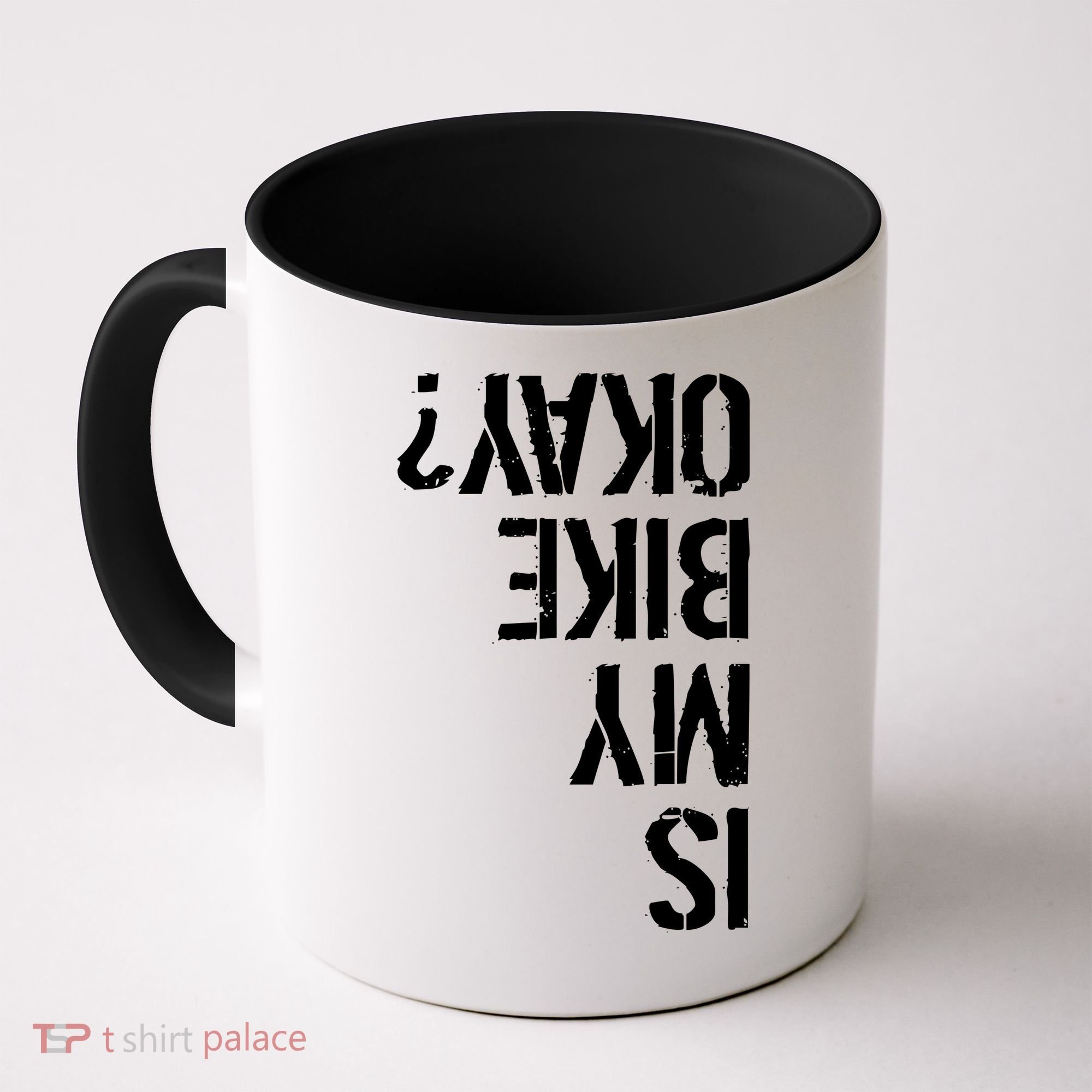 Is My Bike Okay? Upside Down Motorcycle Logo Coffee Mug
