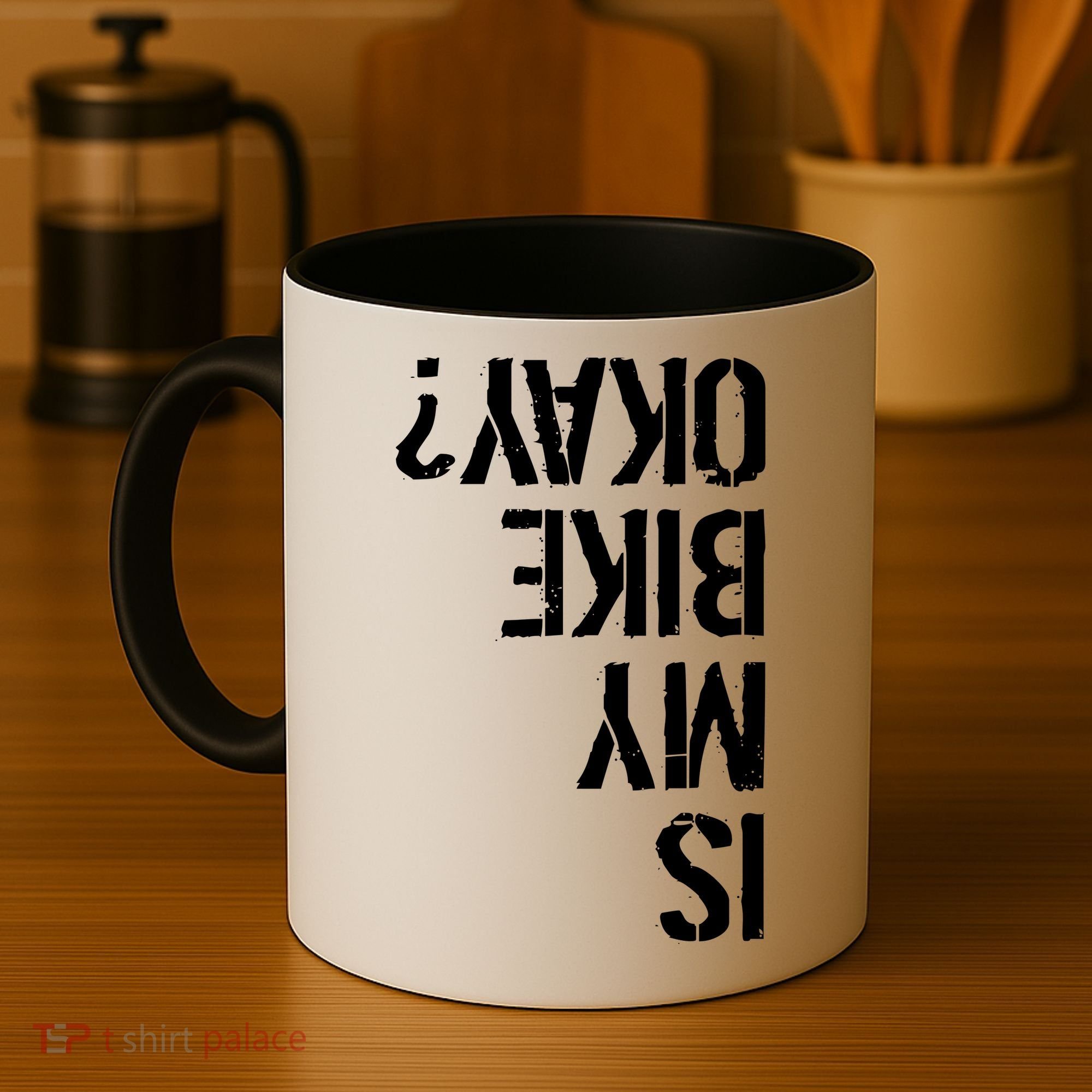 Is My Bike Okay? Upside Down Motorcycle Logo Coffee Mug