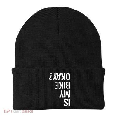 Is My Bike Okay? Upside Down Motorcycle Logo Beanie