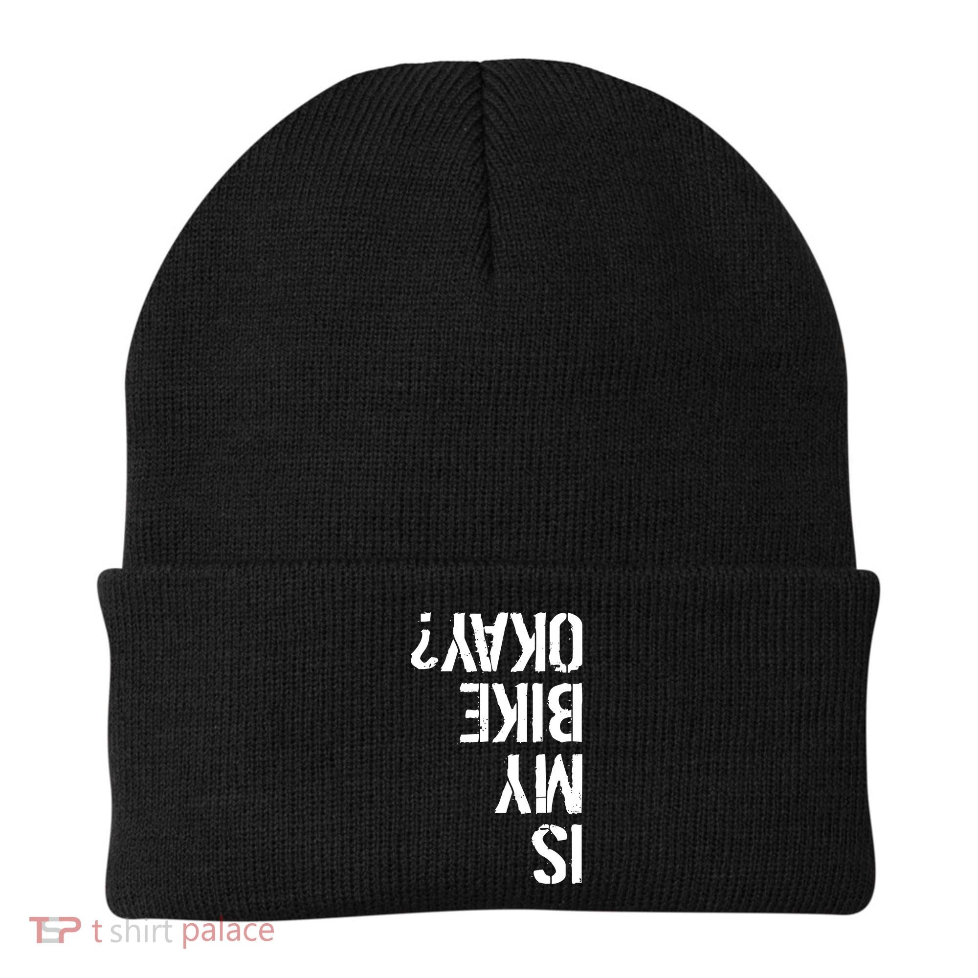 Is My Bike Okay? Upside Down Motorcycle Logo Beanie