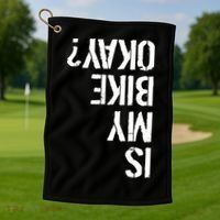 Is My Bike Okay? Upside Down Motorcycle Logo Golf Towel thumb 1