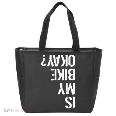 Is My Bike Okay? Upside Down Motorcycle Logo Tote Bag
