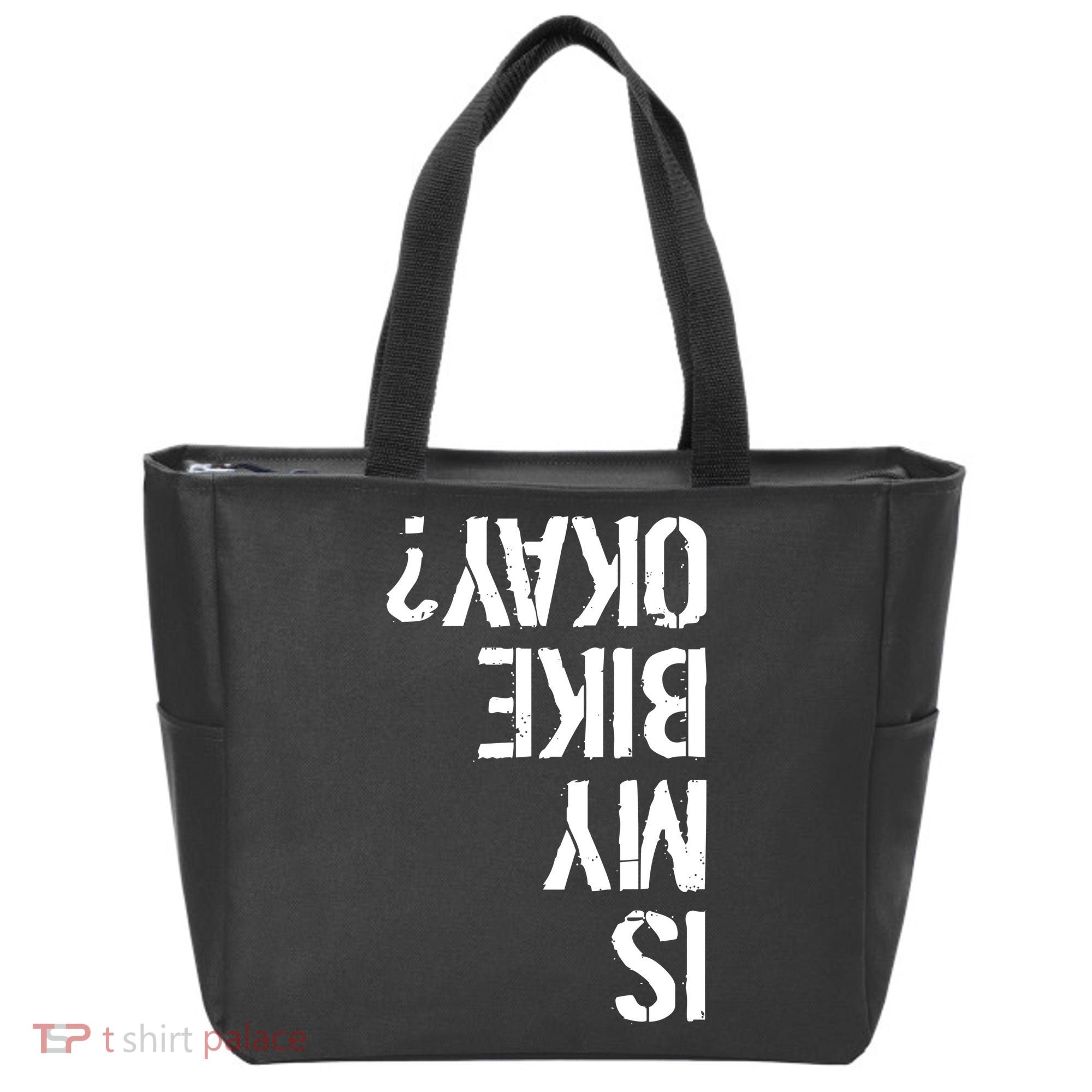 Is My Bike Okay? Upside Down Motorcycle Logo Tote Bag