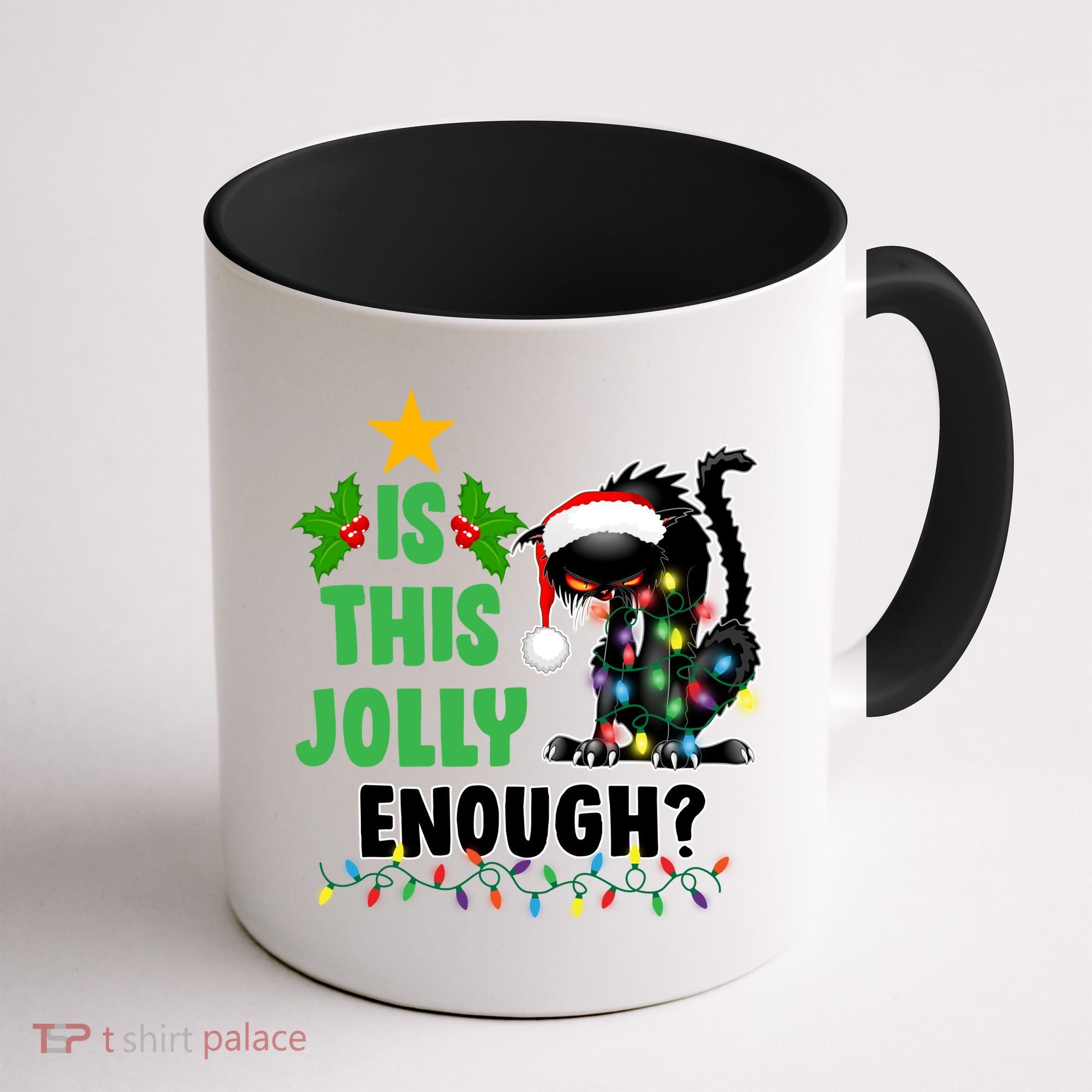 Is This Jolly Enough Funny Christmas Cat Coffee Mug