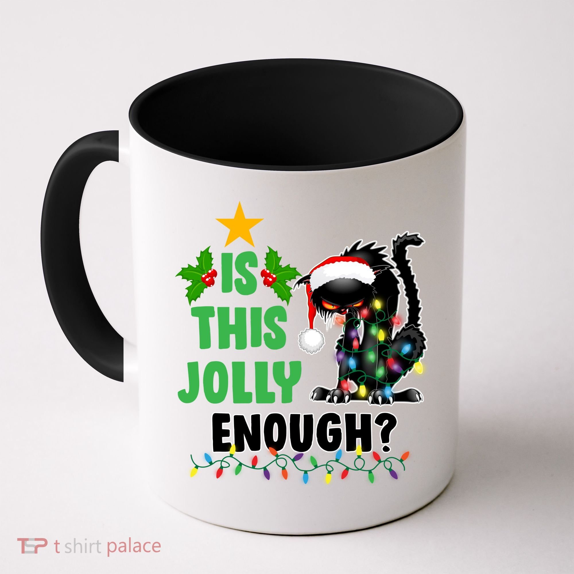 Is This Jolly Enough Funny Christmas Cat Coffee Mug