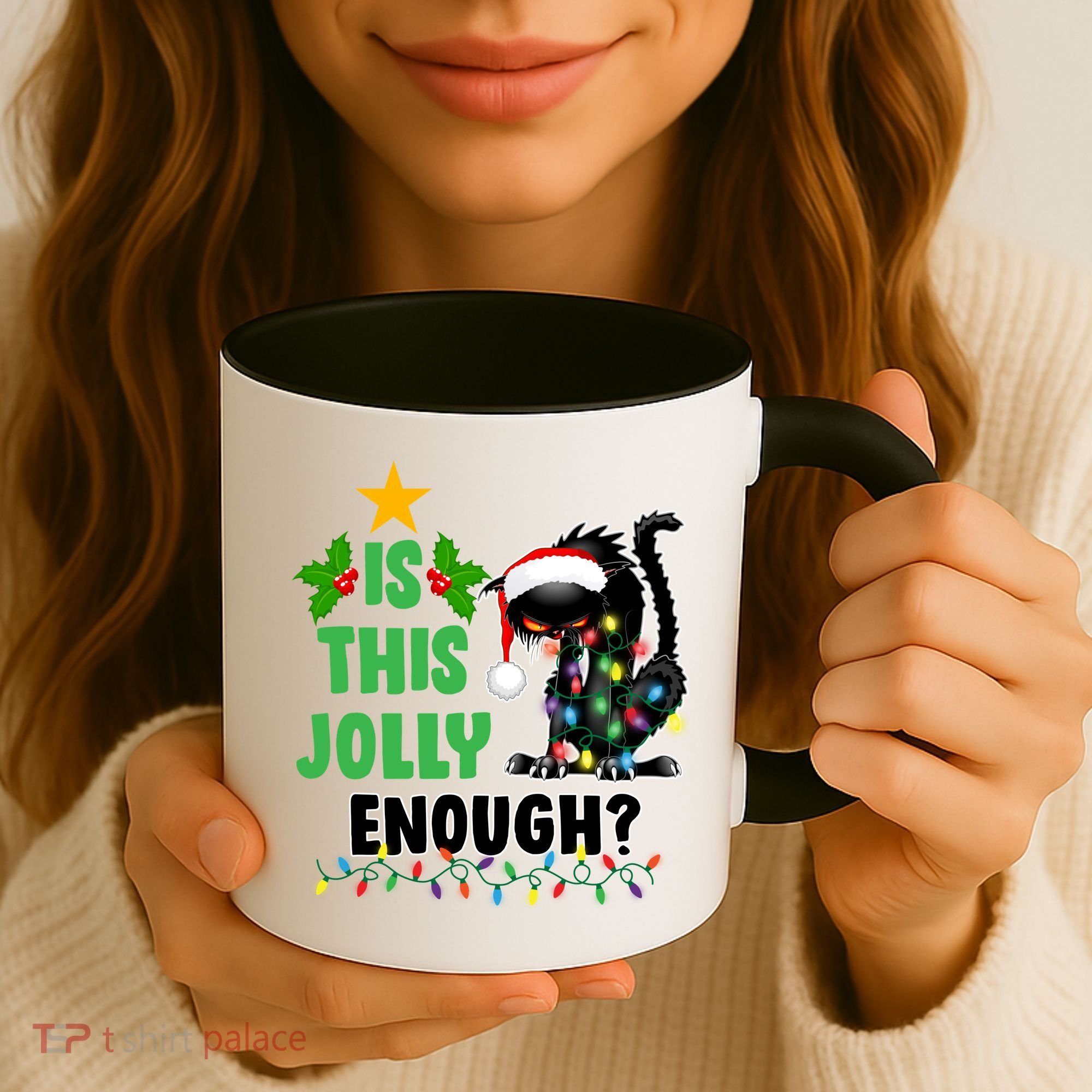 Is This Jolly Enough Funny Christmas Cat Coffee Mug